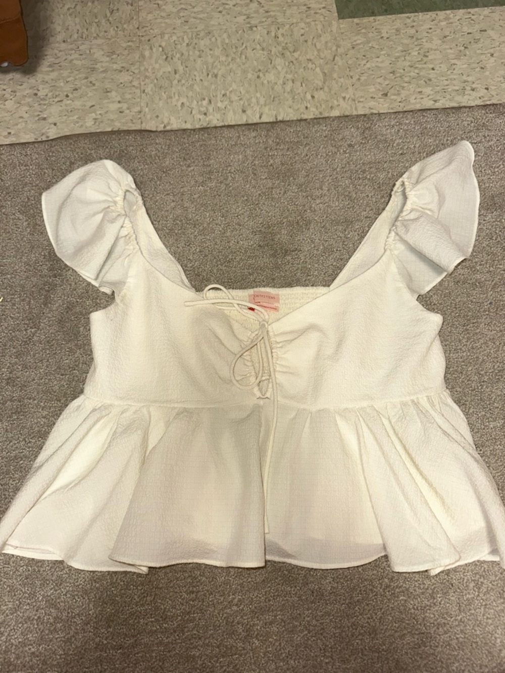 Urban Outfitters Ivory Tie-Front Peplum Blouse